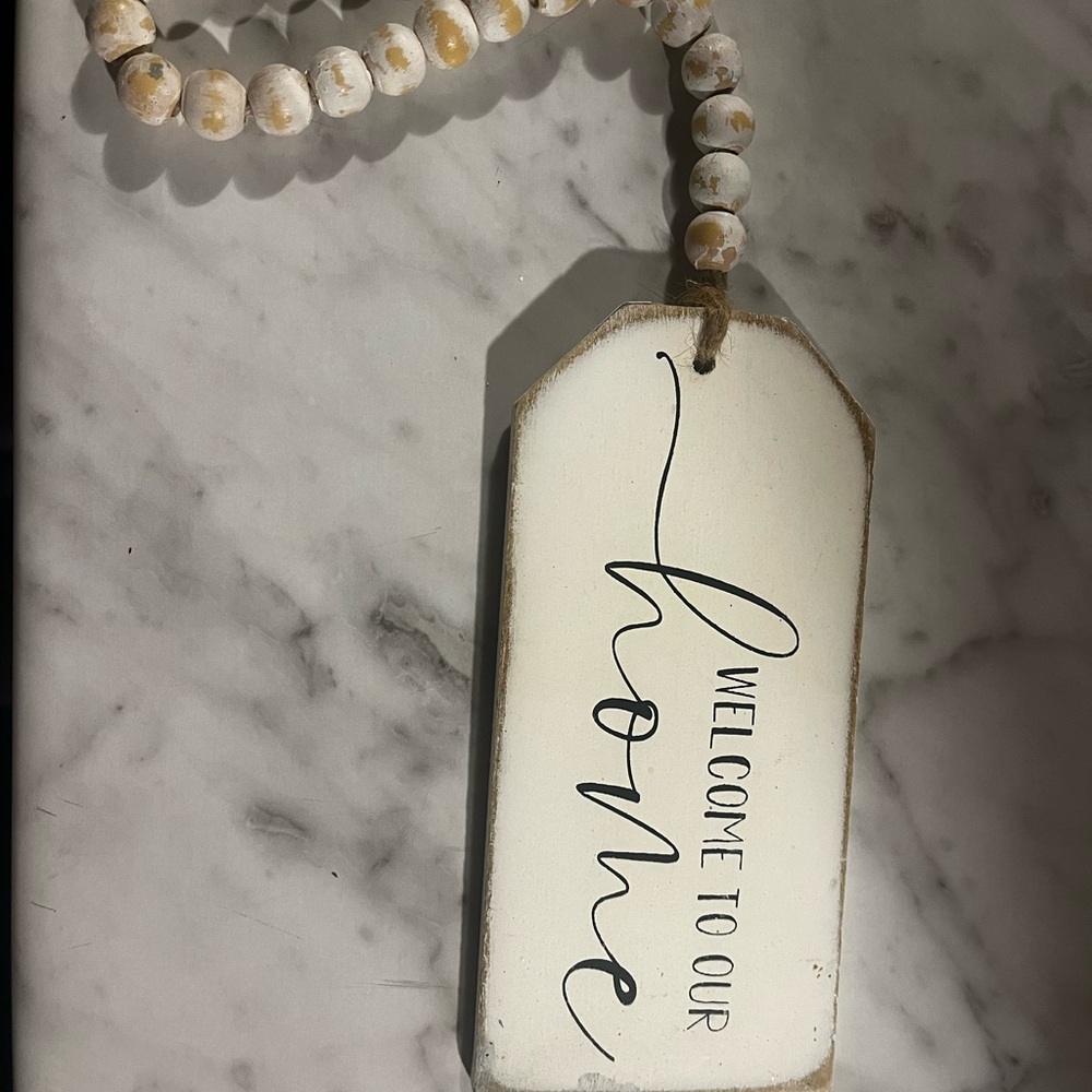 Welcome to Our Home Sign with Beaded Hanger
